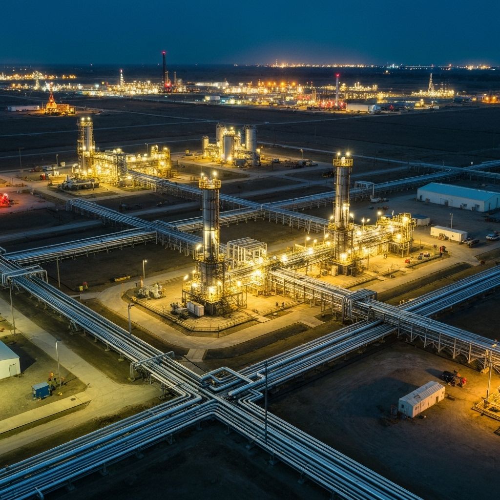 Oil facility at night