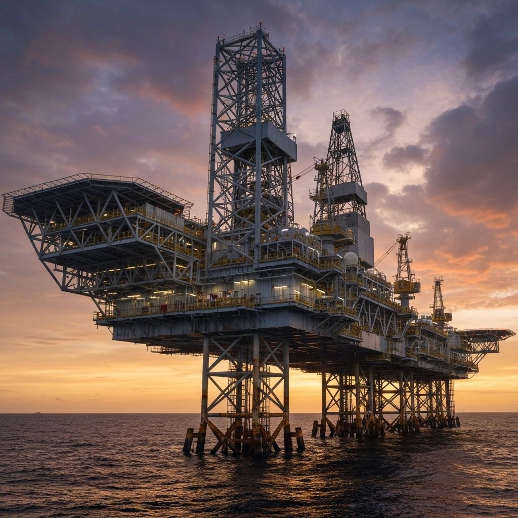Oil rig at sunset